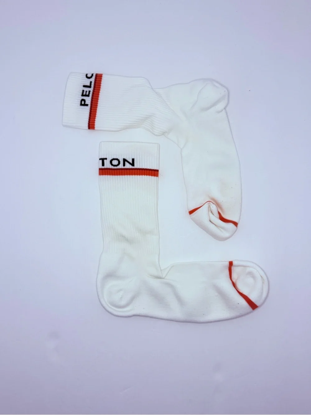 Peloton White Crew Socks Unisex Athletic Socks Orange Stripe One Size
